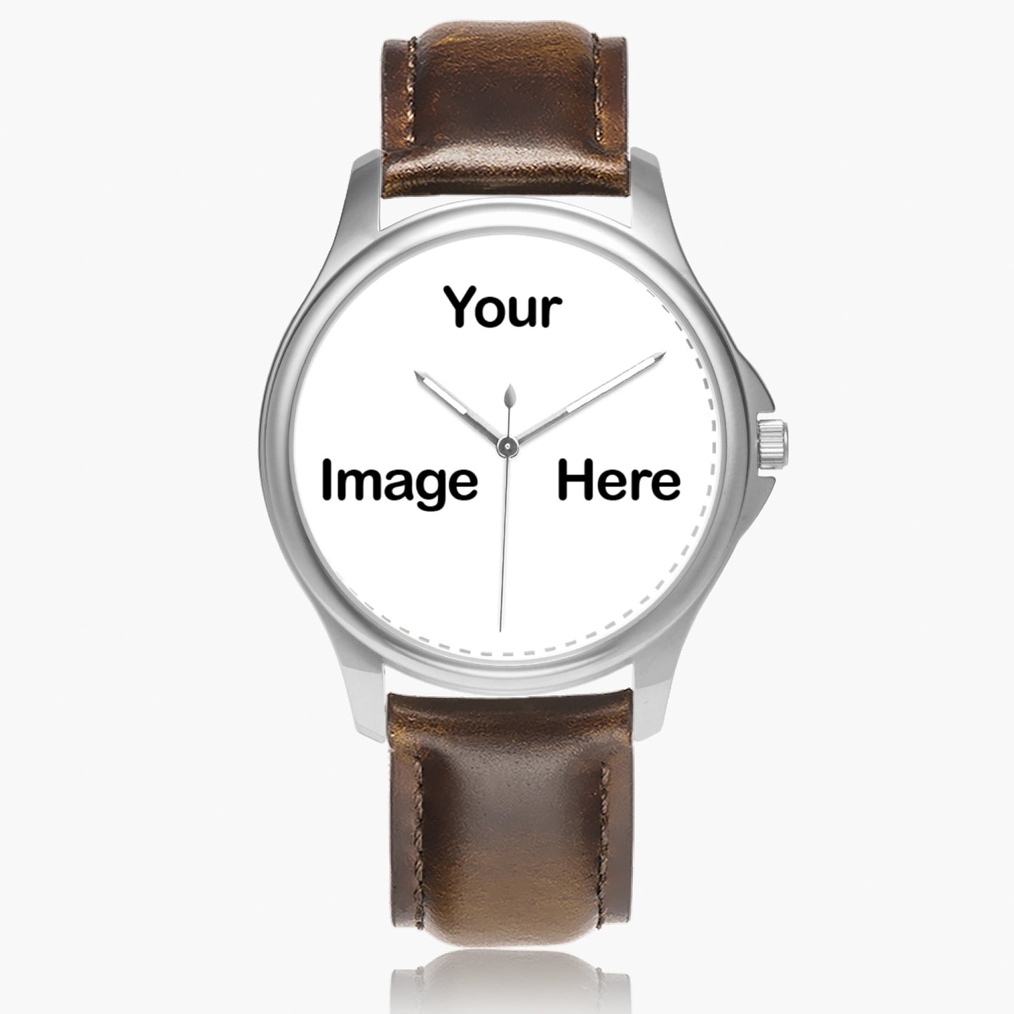 Personalized Photo Stylish Classic Leather Strap Quartz Watch (Silver)
