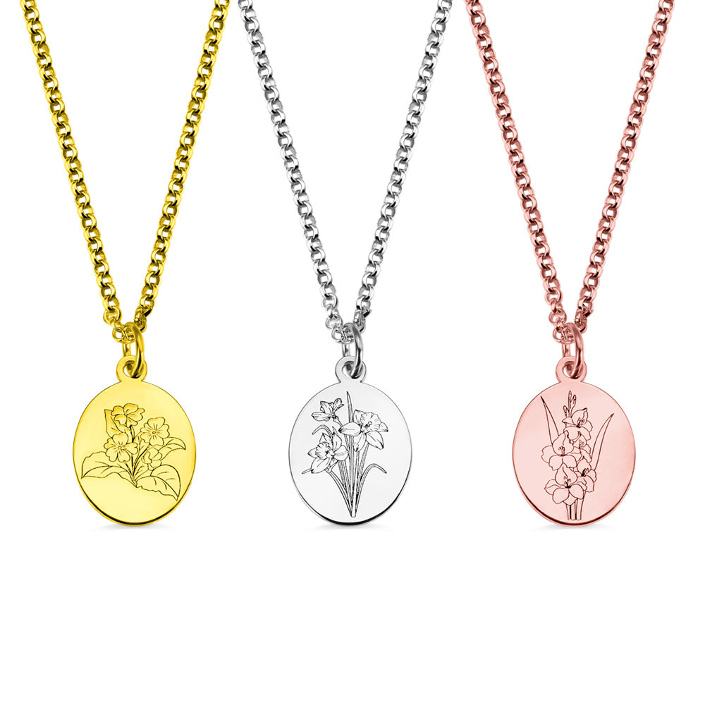 November Birth Flower Necklace | Gold, Rose Gold, Silver | Birth Flower Necklace Silver / 1/2 / 20-22