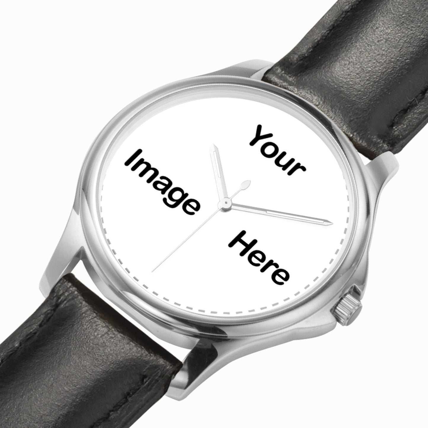 Personalized Photo Stylish Classic Leather Strap Quartz Watch (Silver)