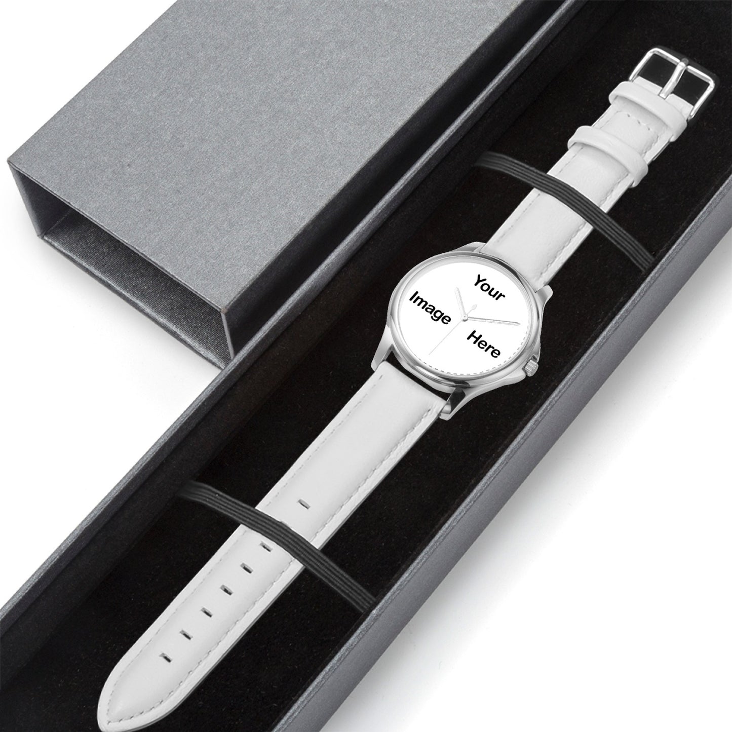 Personalized Photo Stylish Classic Leather Strap Quartz Watch (Silver)