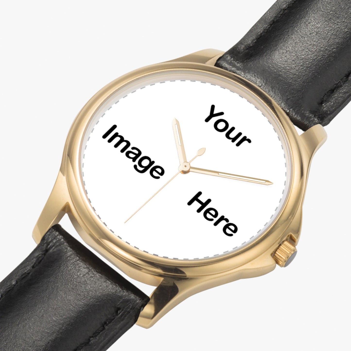 Personalized Photo Stylish Classic Leather Strap Quartz Watch (Gold)
